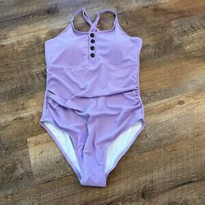 Summer Mae Purple Ribbed One Piece Swimsuit Shirred Sides Small